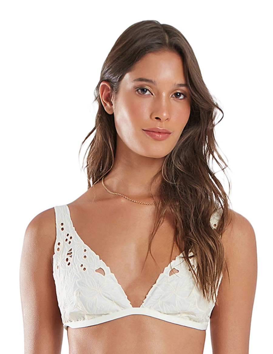 Mulher Blueman Partes De Cima De Biquini | Top Bordado Rechilieu Off White